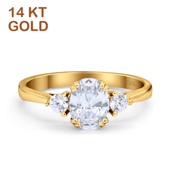 14K Yellow Gold Three Stone Oval Simulated Cubic Zirconia Engagement Ring